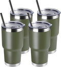 DOMICARE 30 oz Tumbler with Lid and Straw, Stainless Steel Tumblers Bulk, Insulated Vacuum Double Wall Travel Coffee Mug, Durable Powder Coated Tumbler Cups (Army Green, 4) by VisittheDOMICARE