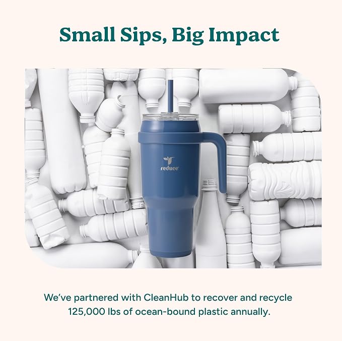 REDUCE 40 oz Stainless Steel Tumbler with Handle - Dual-Wall Vacuum Insulated Travel Mug, Sweat-Proof Lid & Reusable Straw - Keeps Drinks Cold for 24 Hrs, Fits Cupholders, Dishwasher Safe - Sand - Image 8