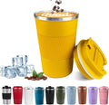 YINBAOGE Insulated Travel Coffee Mug, Spill & Leak Proof, Portable To Go Camping Stainless Steel Coffee Tumbler, Reusable Thermal Coffee Cup with Lid for Hot & Cold Drinks (Yellow, 12 OZ) by YINBAOGE