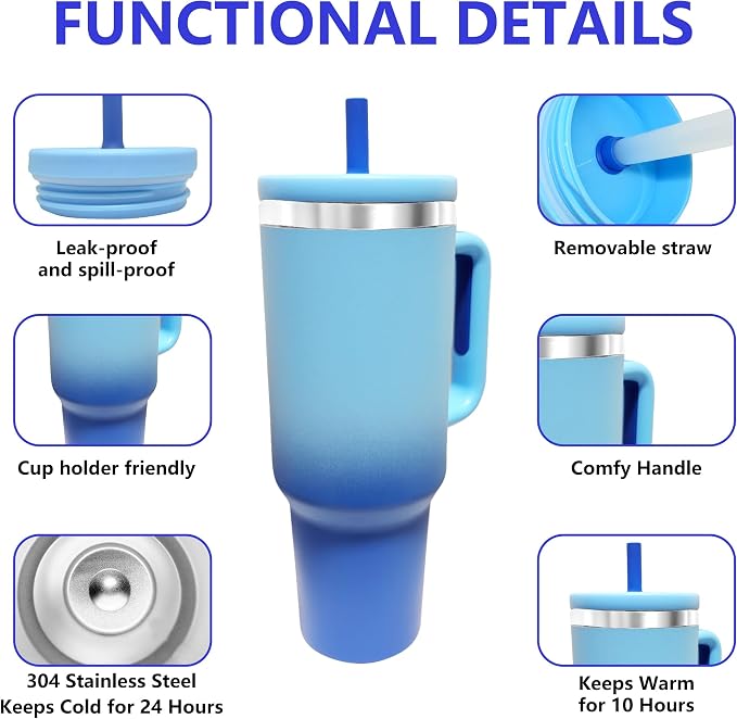 40-OZ Insulated Water Bottle,Insulated Stainless Steel Tumbler,Reusable Cold Drink Thermos,BPA-Free, Double-Wall Stainless Steel Water Bottle (Royal Blue, 40, Fluid Ounces) - Image 3