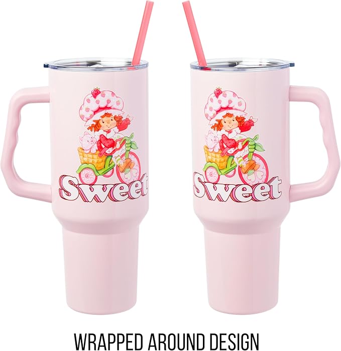 Silver Buffalo Strawberry Shortcake and Custard “Sweet” Double Walled Stainless Steel Tumbler with Handle, Fits in Standard Cup Holder, 40 Ounces - Image 5