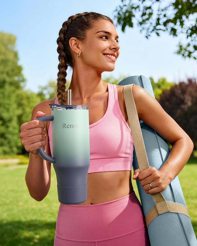 Renoj Insulated Mug 100% Leak Proof Insulated Water Bottle for Iced Coffee & Hot Drinks - Fits Car Cup Holder, Ideal Gift, 2 Straws & Silicone Boot - SnapShift Blue 40 oz - Image 6