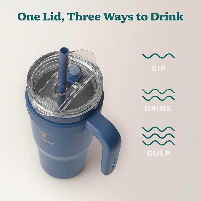 Reduce 24 oz Stainless Steel Tumbler with Handle - Dual-Wall Vacuum Insulated Travel Mug, Sweat-Proof Lid & Reusable Straw - Keeps Drinks Cold for 24 Hrs, Fits Cupholders, Dishwasher Safe-Mineral Blue - Image 5