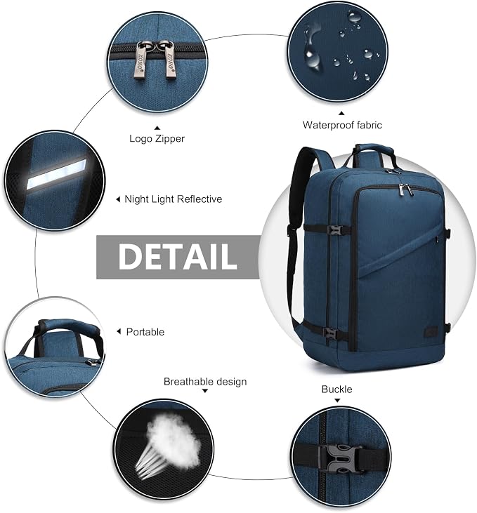 Kono Carry on Backpack, Waterproof Lightweight Daypack - Image 3