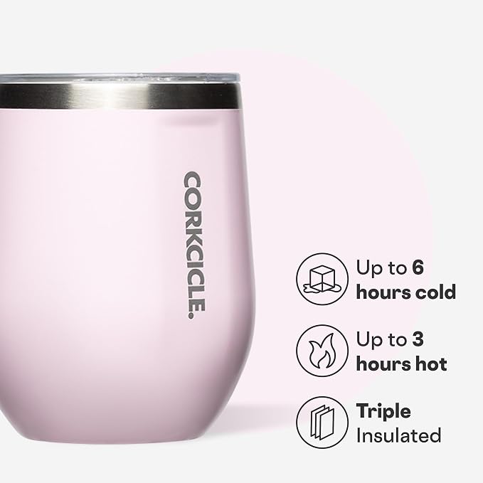 Corkcicle Stemless Wine Tumbler - Keeps Drinks Cold for 6 Hours - Triple-Insulated Stainless Steel - Non-Slip Base - Summer Drinkware Gift - Keeps Drinks Ice Cold - 12 oz - Powder Puff - Image 3