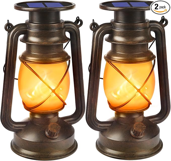 Solar Lanterns Outdoor Waterproof, 2 Pack Bronze Vintage Lanterns by Wondrastical