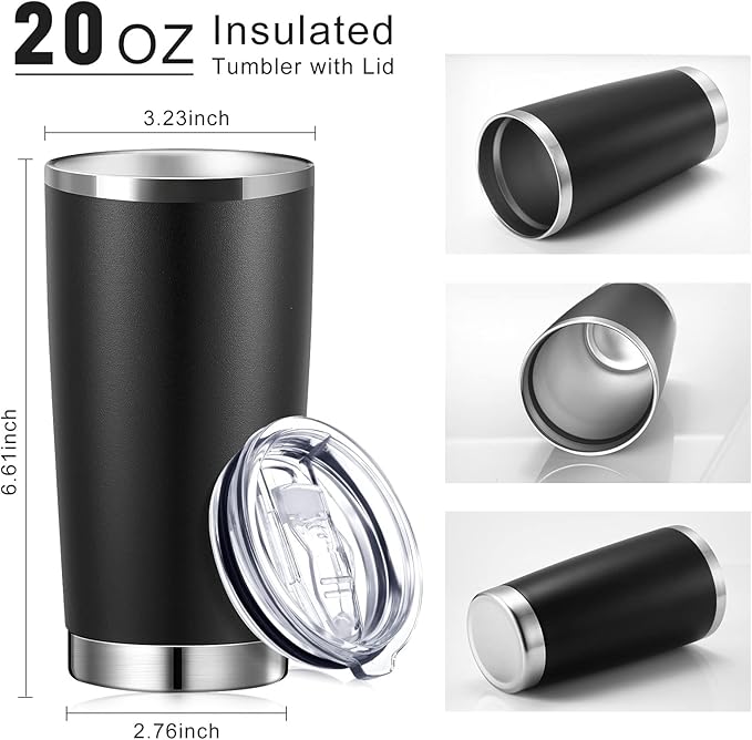 Sieral 36 Pack Stainless Steel Tumblers Bulk with Lids Double Wall Vacuum Insulated Coffee Cups Blank leakproof Powder Coated Tumblers for Engraving Wedding Graduation Party Favors(20 oz,Black) - Image 2