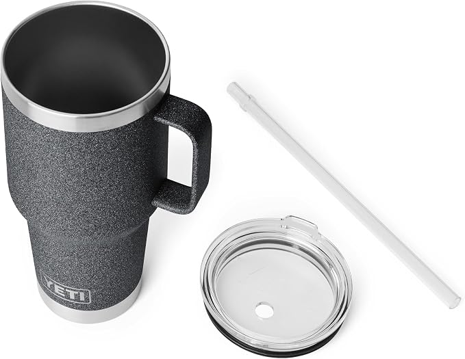 YETI Rambler 35 oz Tumbler with Handle and Straw Lid, Travel Mug Water Tumbler, Vacuum Insulated Cup with Handle, Stainless Steel, Black Stone - Image 4