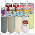 YOUKE OLA 16 Pack Stainless Steel Skinny Tumblers Bulk Straight Double Wall Powder Coated Insulated Tumbler with Lid and Straw for Laser Engrave, DIY Gift, 20oz Mix Colors by YOUKEOLA