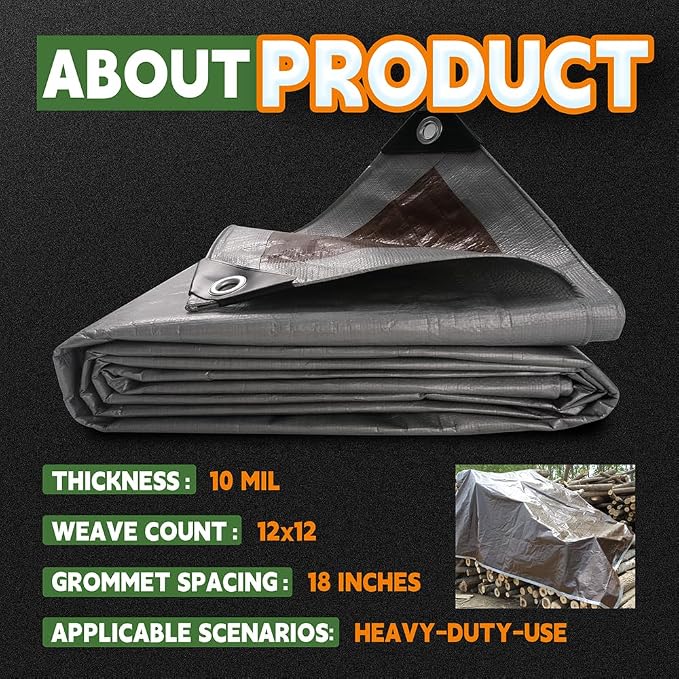 Tarps Heavy Duty Waterproof 6x8 Feet, 10Mil Multipurpose Small Tarp Cover - Image 6