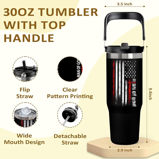 Christian Tumbler for Men 30oz - Religious Gifts for Christian Men, Stainless Steel Insulated Travel Mug with Handle, Bible Verse Cup for Pastors & Fathers, Faith-Based Gift Idea - Image 2