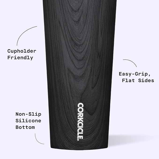 Corkcicle Classic Tumbler - Insulated Stainless Steel Travel Cup - Cold & Hot Drinks - Reusable - Durable - Spill Proof Lid - Non-Slip Silicone Base - Easy Grip - BPA Free - 24 oz - Burnt Wood - Image 4