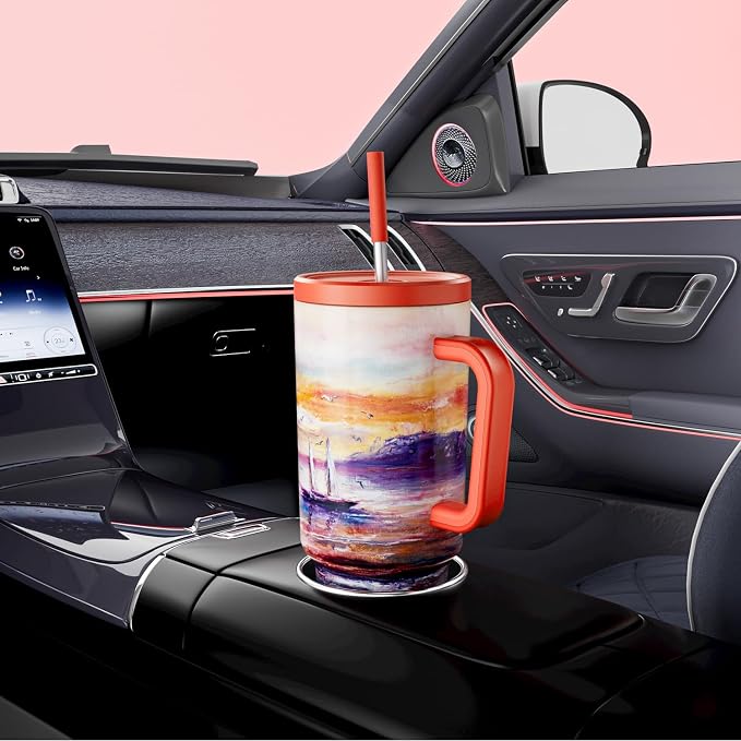 Meoky 40 oz Tumbler with Handle and Straw: Stainless Steel Insulated Tumbler with Lid and Straw - 100% Leak Proof Tumbler for Car Cup Holders - Travelers Commuters Workers, Sailboat - Image 5