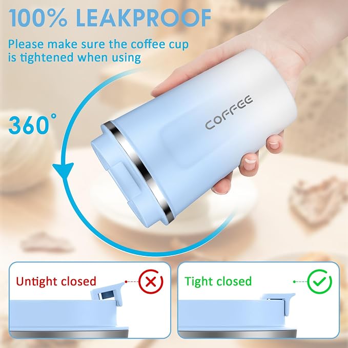 CS COSDDI 12 oz Stainless Steel Vacuum Insulated Tumbler - Coffee Travel Mug Spill Proof with Lid - Coffee Cups for Keep Hot/Ice Coffee,Tea and Beer - Image 2