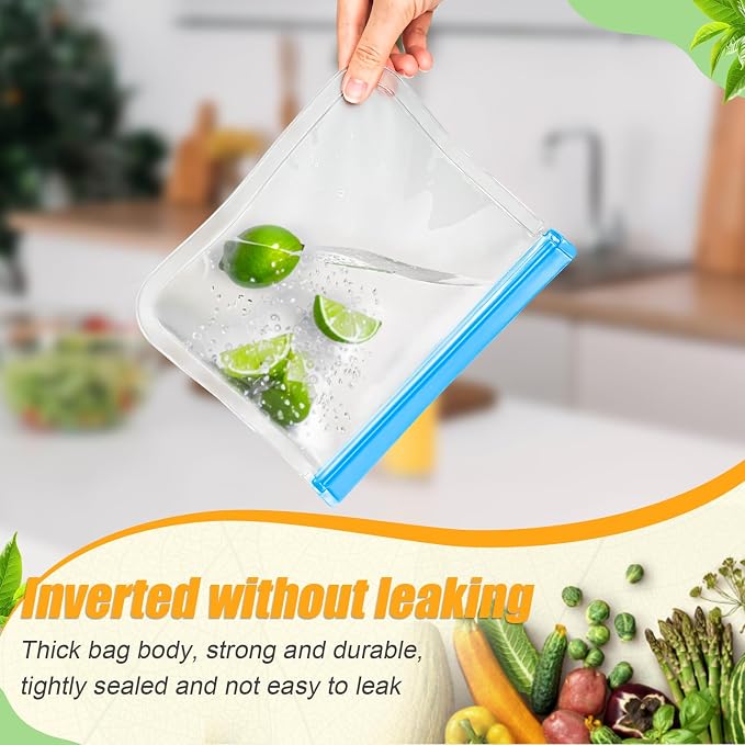10 Pack Reusable Storage Bags, Dishwasher Safe Reusable Silicone Leak proof - Image 4