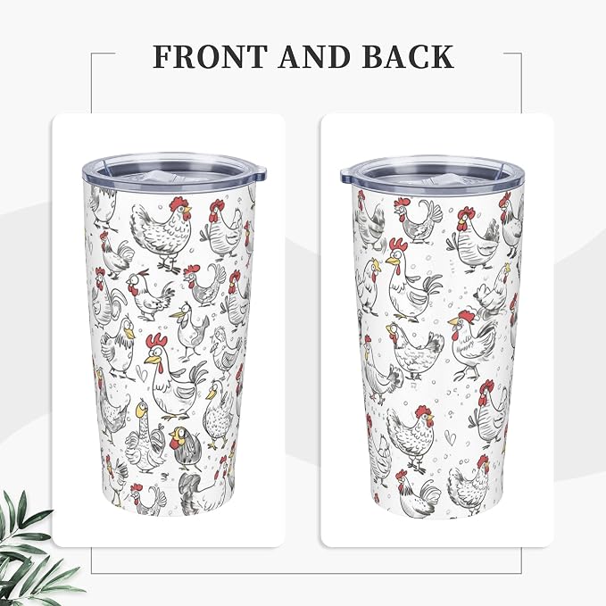 Chicken Tumbler with Lid and Straw 20oz Vacuum Insulated Coffee Cup Stainless Steel Tumblers Leakproof Travel Mug Present for Women Men - Image 5