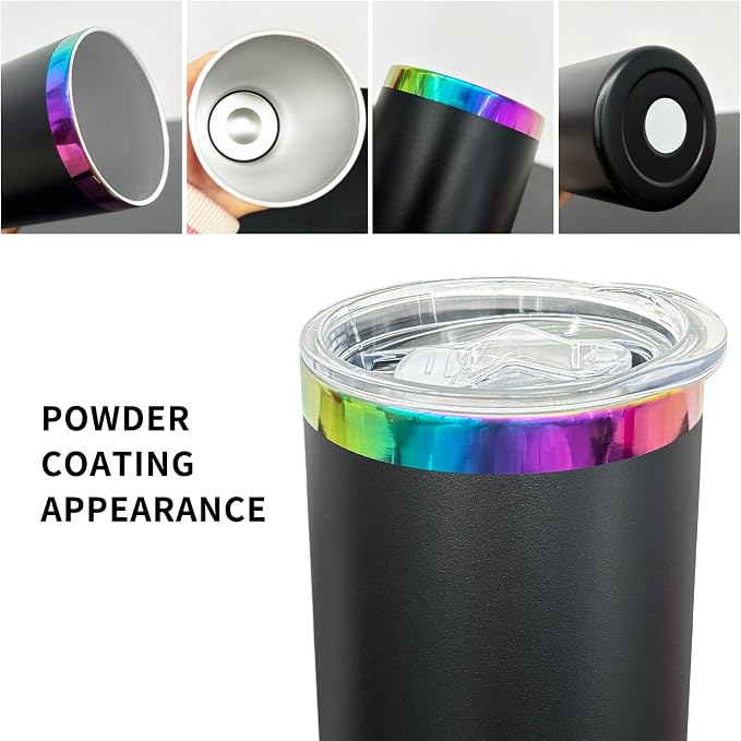20 oz Skinny Tumblers Stainless Steel Tumbler with Lid and Straw Double Wall Vacuum Insulated Coffee Mug 20oz Powder Coated Cup for Hot and Cold Drinks(Black,8 pack) - Image 3