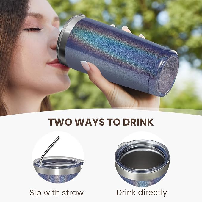 MEWAY 20oz Tumbler Double Wall Vacuum Insulated Travel Glitter Mug, Stainless - Image 3