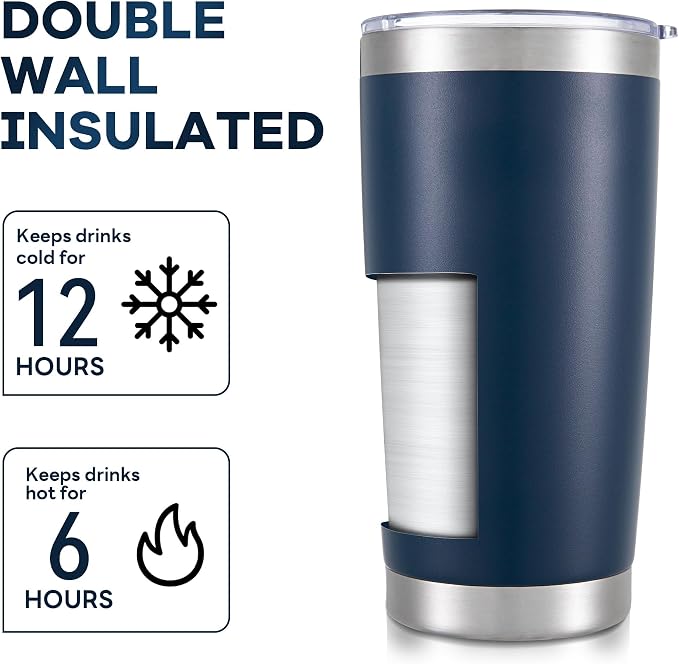20 oz Tumbler with Lid Stainless Steel Insulated Tumblers Bulk Double Wall Vacuum Cups Powder Coated Travel Mug Keep Drink Cold and Hot, Navy, 8 Pack - Image 3