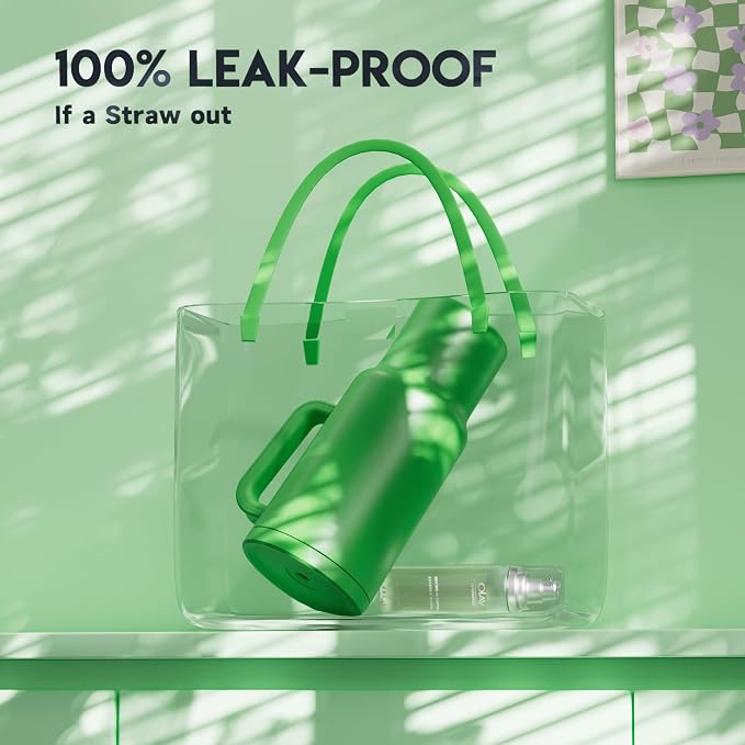 Meoky 40 oz Tumbler with Handle and Straw: Stainless Steel Insulated Tumbler with Lid and Straw - 100% Leak Proof Tumbler for Car Cup Holders - Travelers Commuters Workers, Green - Image 3