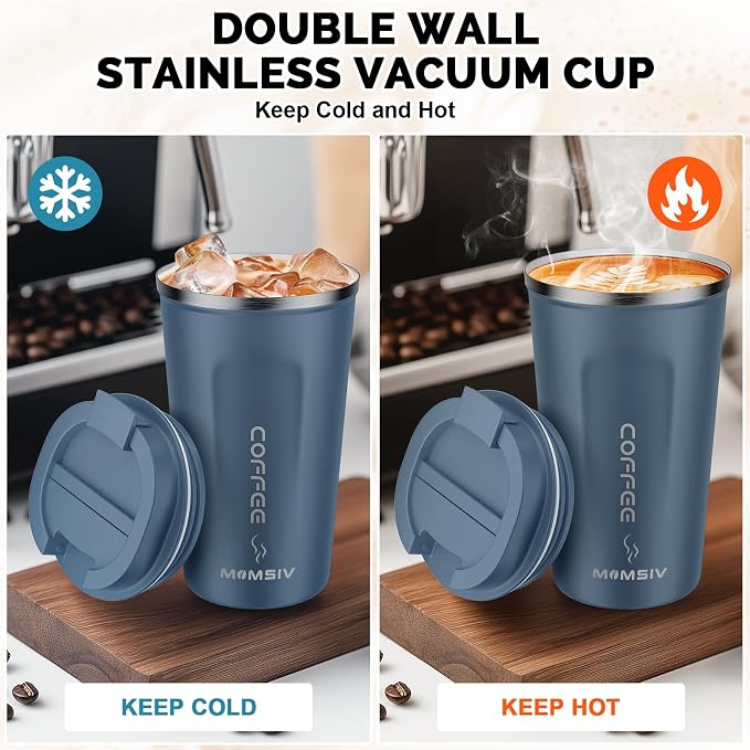 MOMSIV 17oz Travel Mug, Insulated Coffee Cup with Leakproof Lid, Vacuum Stainless Steel Double Walled Reusable Tumbler for Hot and Cold Water Coffee and Tea In Travel and Car - Image 3