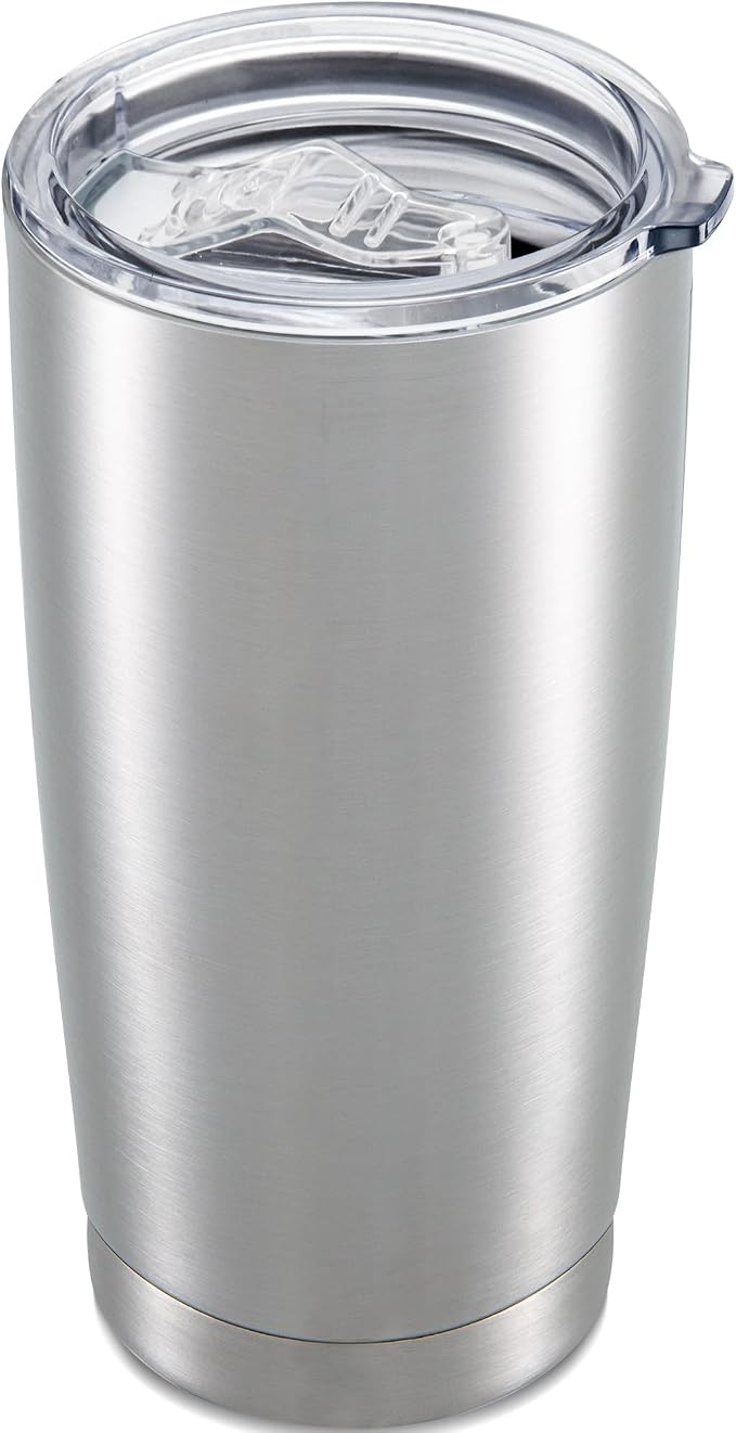 20 oz Tumbler with Lid Stainless Steel Double Wall Vacuum Insulated Tumblers Powder Coated Cups Travel Mug Keep Drinks Cold and Hot, Stainless Steel by Orebigo