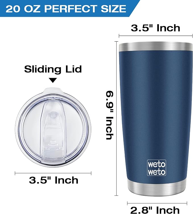 WETOWETO 20oz Tumbler, Stainless Steel Vacuum Insulated Coffee Travel Mug, Double Wall Powder Coated Insulated Coffee Mug Travel Mug with Lid Thermal Cup for Outdoor, Navy Blue, 6 Pack - Image 2