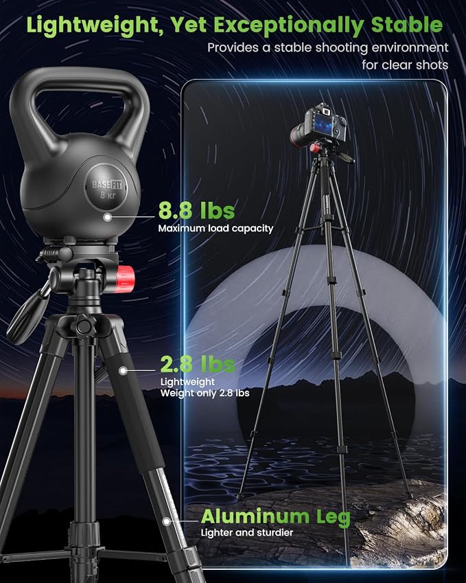 74"-Camera-Tripod, Porfessional Aluminum Heavy Duty Tripod Stand - Image 2