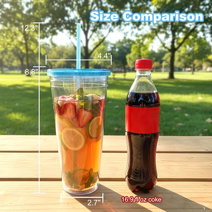 Zukro Clear Acrylic Tumbler with Straw and Lid 32 oz, Double Walled Insulated Reusable Plastic Iced Coffee Cup, To Go Cup Perfect for Parties, Birthdays, Fit in Cupholder, BPA Free, Red & Blue 2 Pack - Image 4