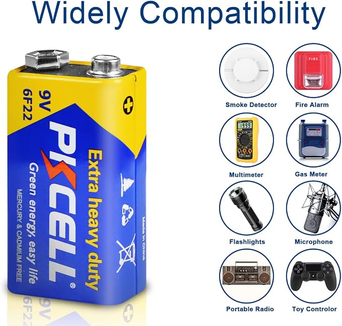 PKCELL 9V Battery Carbon Zinc for Smoke Detectors 6F22 Battery, Ultra - Image 3