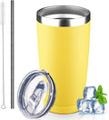 20 oz Tumbler with Lids and Straws, Stainless Steel Insulated Coffee Tumbler, Double Wall Vacuum Insulated Travel Mug Cup, Leakproof Thermal Coffee Cup for Hot and Cold Drinks (Yellow) by GUDEMAO
