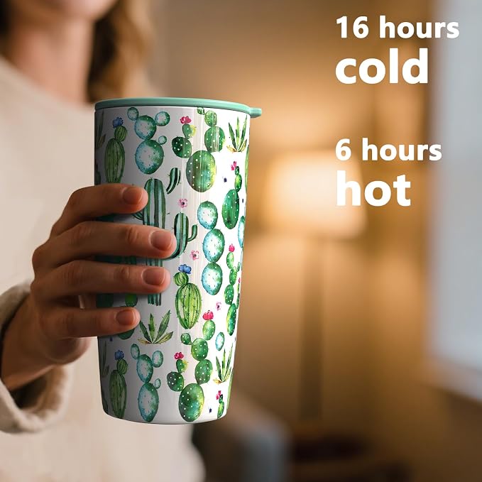 TILUCK 20 oz Insulated Tumbler with BPA-Free Lid, Stainless Steel Vacuum Travel Coffee Mug, Double Wall Coffee Tumbler（20oz，Cactus） - Image 3