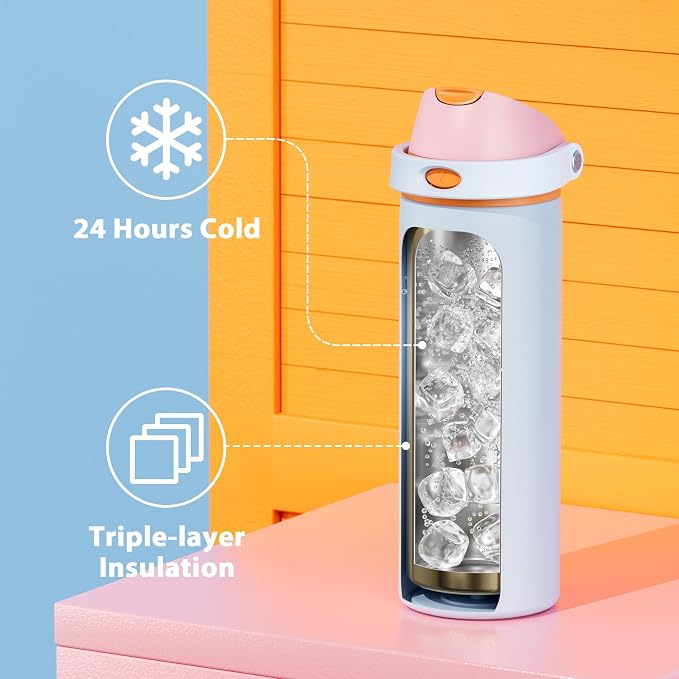 24 oz Insulated Water Bottle with Straw: Meoky Stainless Steel Metal Water Bottle with 2-in-1 Lid - Leak Proof, Cold for 24 Hours, Fits in Car Cup Holder, BPA-Free for Gym Travel Sports, Periwinkle - Image 5