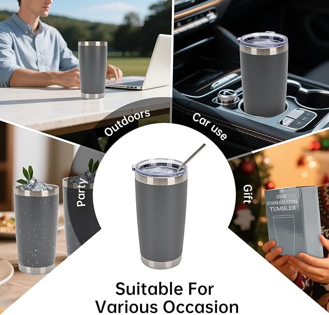 IEOVIEE 32 Pack, 20oz Stainless Steel Bulk Tumblers with Lids and Straws, Double Wall Insulated Travel Coffee Mug, Durable Powder Coated Tumbler Bulk Cup for Cold and Hot Drinks (Grey) - Image 8