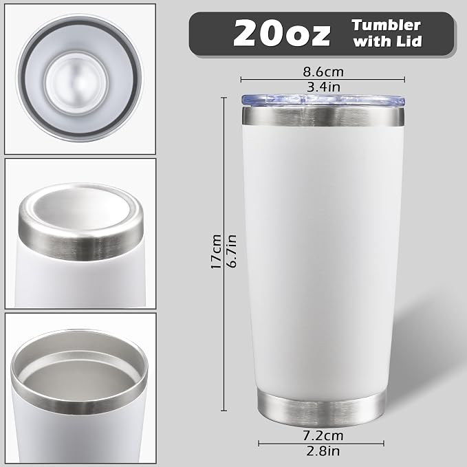 AIANJI 20oz Tumbler Bulk Stainless Steel Tumblers with Lid Vacuum Insulated Double Wall Travel Coffee Mug Powder Coated Tumbler Cup for Hot and Cold Drinks(White, 6 pack) - Image 5