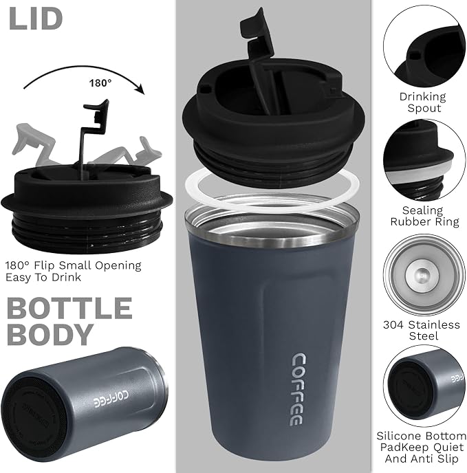 YINBAOGE Insulated Travel Coffee Mug, Spill & Leak Proof, Portable To Go Camping Stainless Steel Coffee Tumbler, Reusable Thermal Coffee Cup with Lid for Hot & Cold Drinks (2nd-Blue, 17 OZ) - Image 2