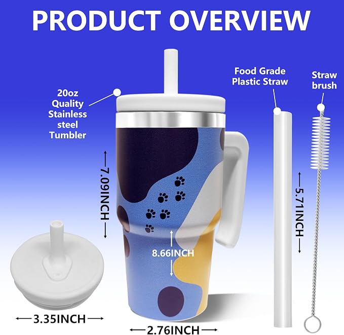 20-OZ Insulated Water Bottle,Insulated Stainless Steel Tumbler,Reusable Cold Drink Thermos,BPA-Free, Double-Wall Stainless Steel Water Bottle (Blue-Hoo ray, 20, Fluid Ounces) - Image 2