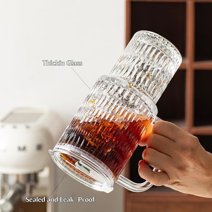 INSETLAN 26oz Raindrop Glass Tumbler with Handle and Lid, Set of 2 – Reusable Iced Coffee Cups with Lids, Clear Glass Cups with Straw for Coffee, Smoothies, Tea, Juice – Perfect for any Occasion - Image 5