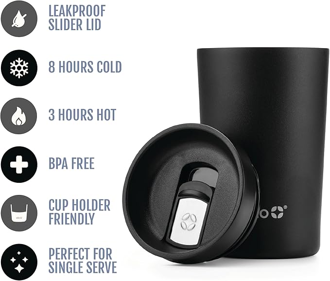 Ello Jones Stainless Steel Travel Coffee Mug - Travel Tea Mug, 11oz, Black - Image 3
