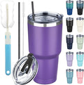 30 oz Tumbler with Lids and Straws, Stainless Steel Insulated Coffee Tumbler, Double Wall Vacuum Insulated Travel Mug Cup, Leakproof Thermal Coffee Cup for Hot and Cold Drinks (Purple) by GUDEMAO