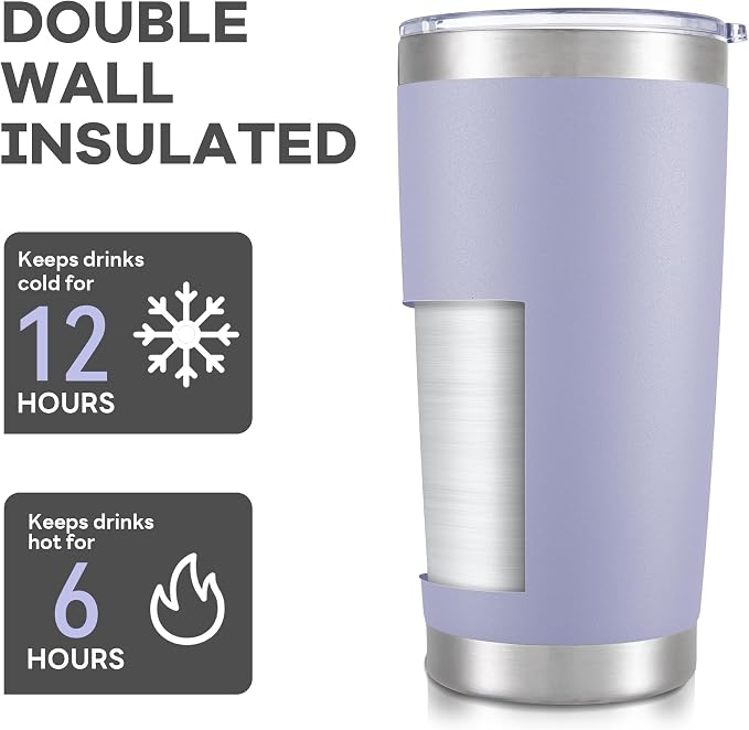 20 oz Tumbler with Lid Stainless Steel Insulated Tumblers Bulk Double Wall Vacuum Cups Powder Coated Travel Mug Keep Drink Cold and Hot, Cosmic Lilac, 8 Pack - Image 3
