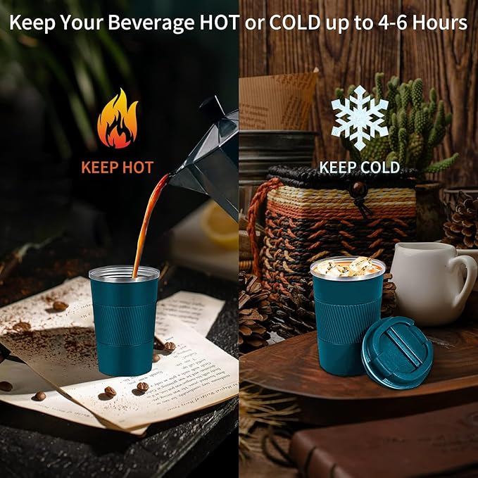 YINBAOGE Insulated Travel Coffee Mug, Spill & Leak Proof, Portable To Go Camping Stainless Steel Coffee Tumbler, Reusable Thermal Coffee Cup with Lid for Hot & Cold Drinks (Blue, 17 OZ) - Image 6