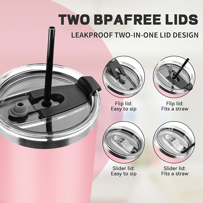 30 oz Tumbler with Lids and Straws, Stainless Steel Insulated Coffee Tumbler, Double Wall Vacuum Insulated Travel Mug Cup, Leakproof Thermal Coffee Cup for Hot and Cold Drinks (Light Pink) - Image 5