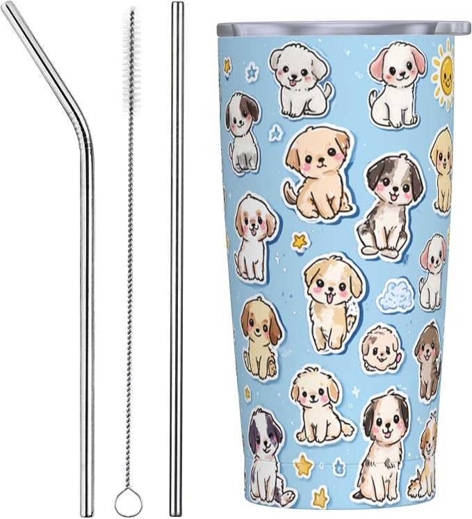 Dog Tumbler with Lid and Straw 20oz Vacuum Insulated Coffee Cup Stainless Steel Tumblers Leakproof Travel Mug Present for Women Men by Yrebyou