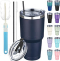 30 oz Tumbler with Lids and Straws, Stainless Steel Insulated Coffee Tumbler, Double Wall Vacuum Insulated Travel Mug Cup, Leakproof Thermal Coffee Cup for Hot and Cold Drinks (Navy Blue) by GUDEMAO