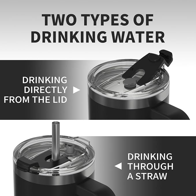 40 oz Tumbler with Handle,Tumbler with Lid and Straw,Double Wall Insulated Cup Stainless Steel Travel Mug(Cold for 34 Hours),Water Bottle for Iced Tea,Coffee,Cold Beverages(Black) - Image 4