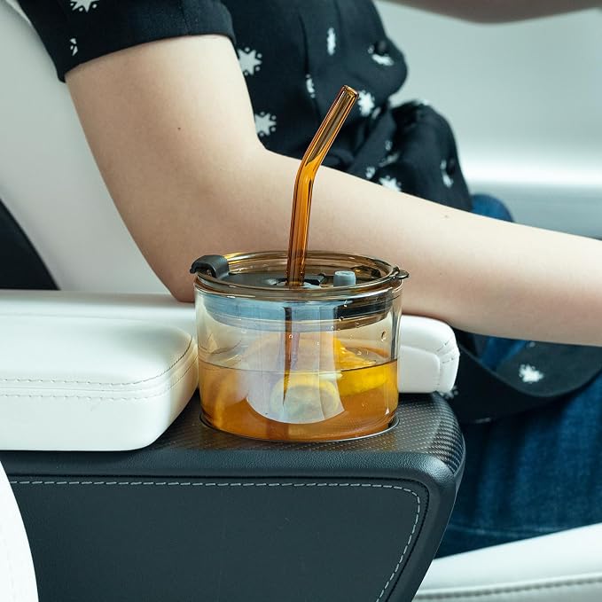 BLUEPOLAR 13oz/400ml Tumbler Water Glass, Cups with Straw and Lid Sealed Carry on for Coffee, Iced Tea, Thick Wall Insulated Glass Cup（Amber 2-Pack） - Image 3