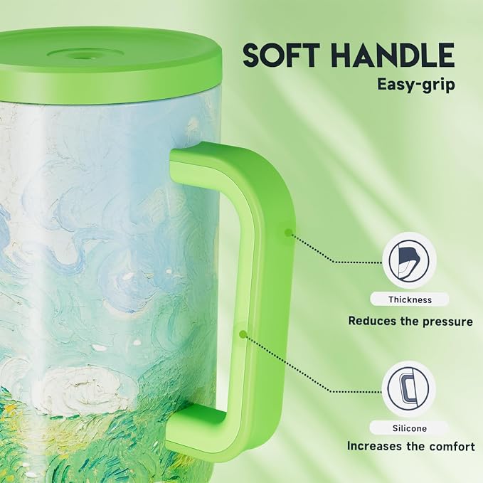Meoky 40 oz Tumbler with Handle and Straw: Stainless Steel Insulated Tumbler with Lid and Straw - 100% Leak Proof Tumbler for Car Cup Holders - Travelers Commuters Workers, Spring Field - Image 6