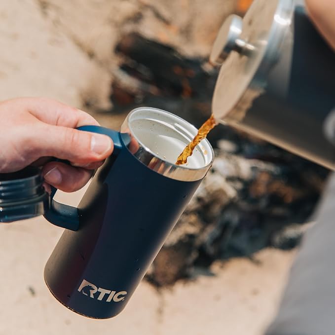 RTIC 16oz Road Trip Travel Mug with Lid and Handle, Ceramic Lined, Insulated, Stainless Steel, Metal, Double Wall Vacuum-Insulation, Portable Coffee, Tea Cup for Hot and Cold Drink, Beach - Image 6