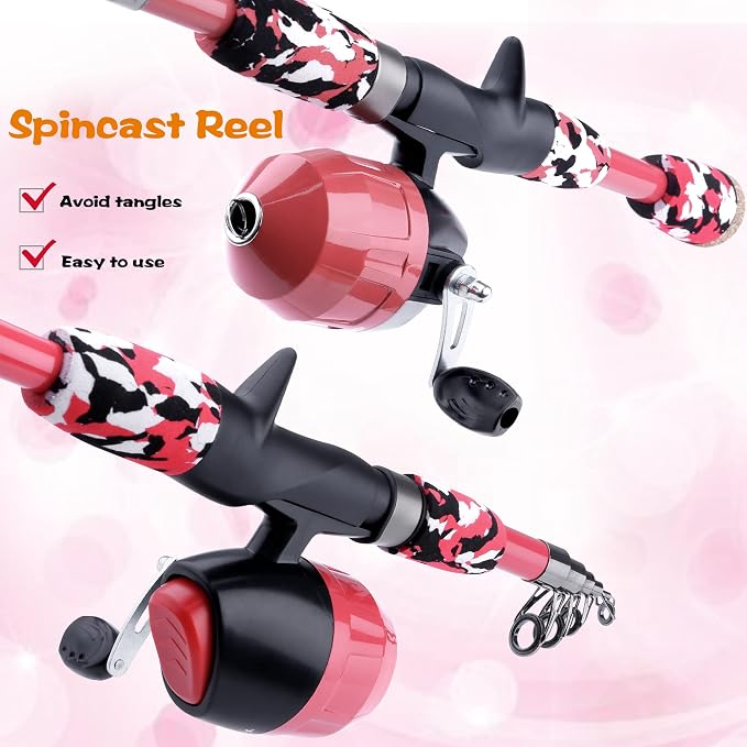 ODDSPRO Kids Fishing Pole Pink, Portable Telescopic Fishing Rod and Reel Combo - Image 4